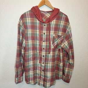 Pink plaid hooded top